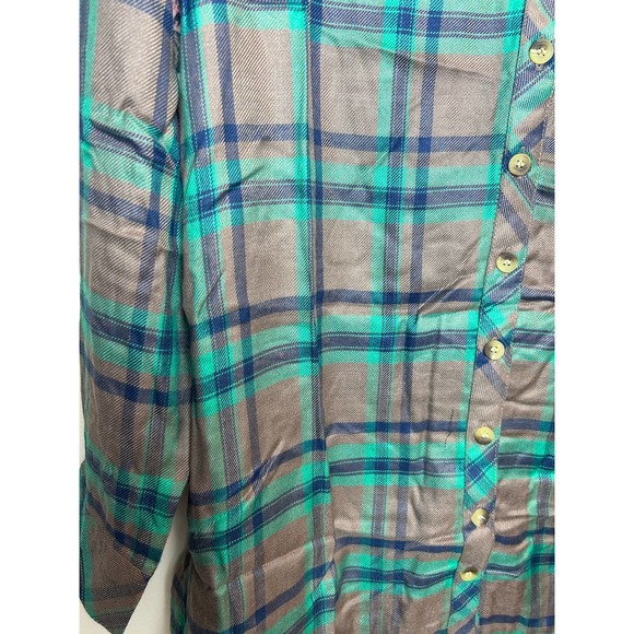 Taloni Collections New Plaid Button Up Floral Black Gray Teal Size Small Petite - Picture 5 of 12